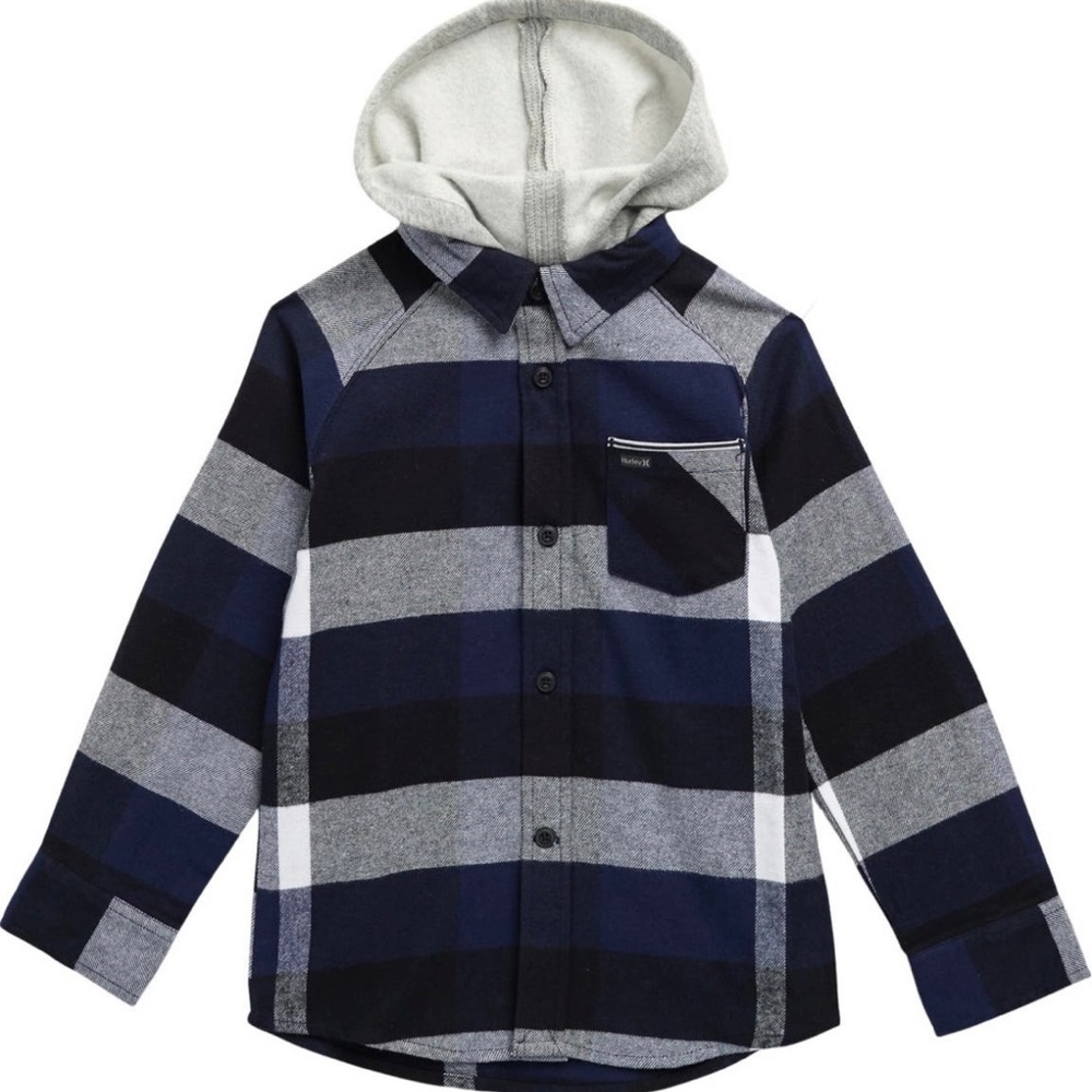 HURLEY fleece Hooded check print Shacket.  Boy’s 6US - Picture 3 of 9